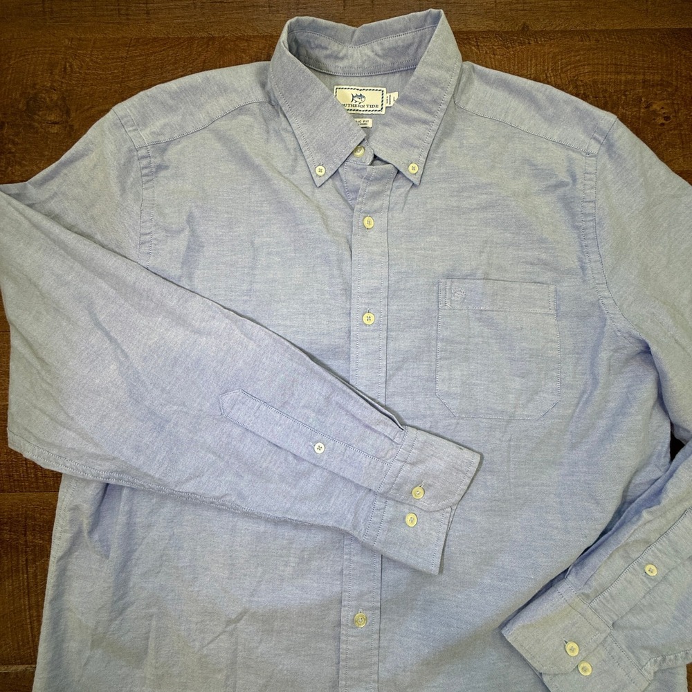 Southern Tide Button Down Shirt Mens Large Light Blue Classic Fit Oxford Stretch
